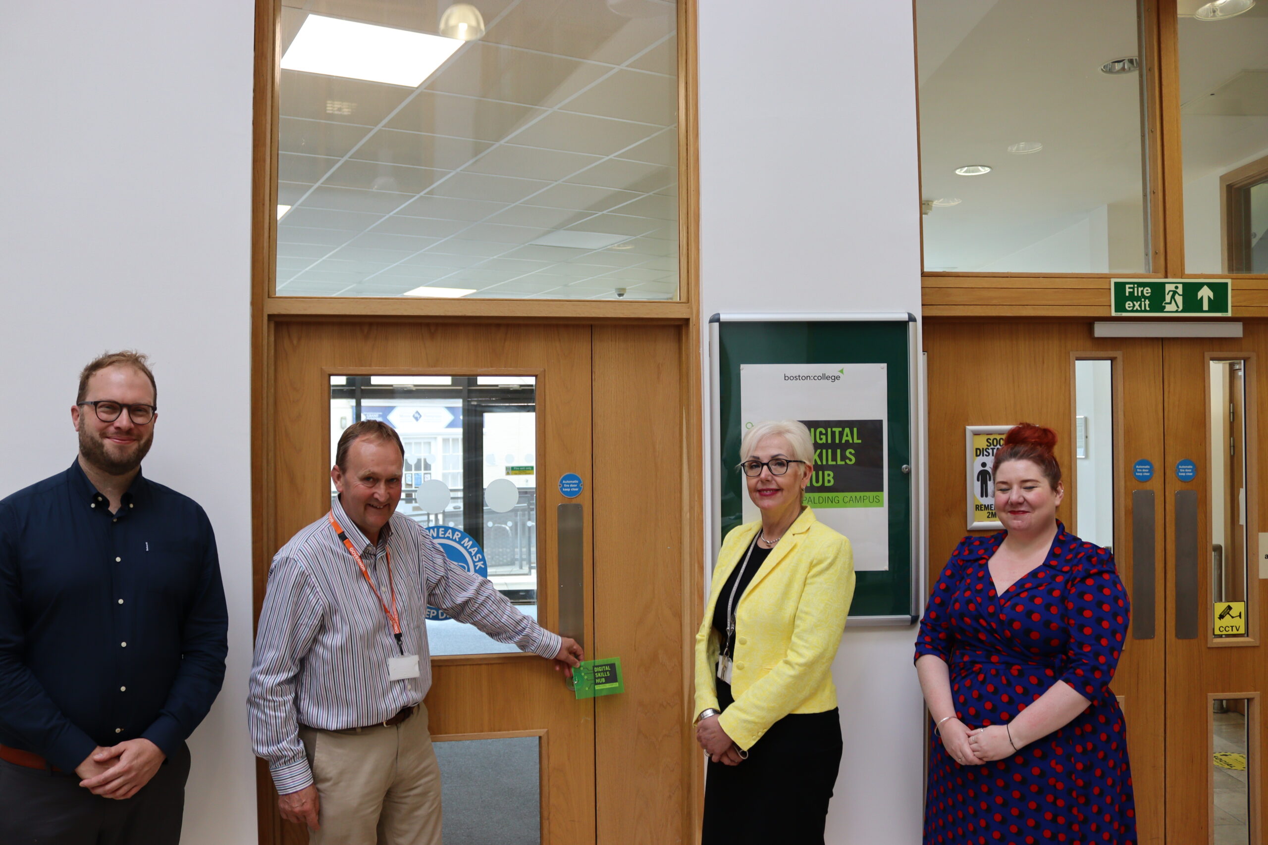 Spalding Campus Digital Hub Opening. Boston College Principle Claire Foster with 3 guests