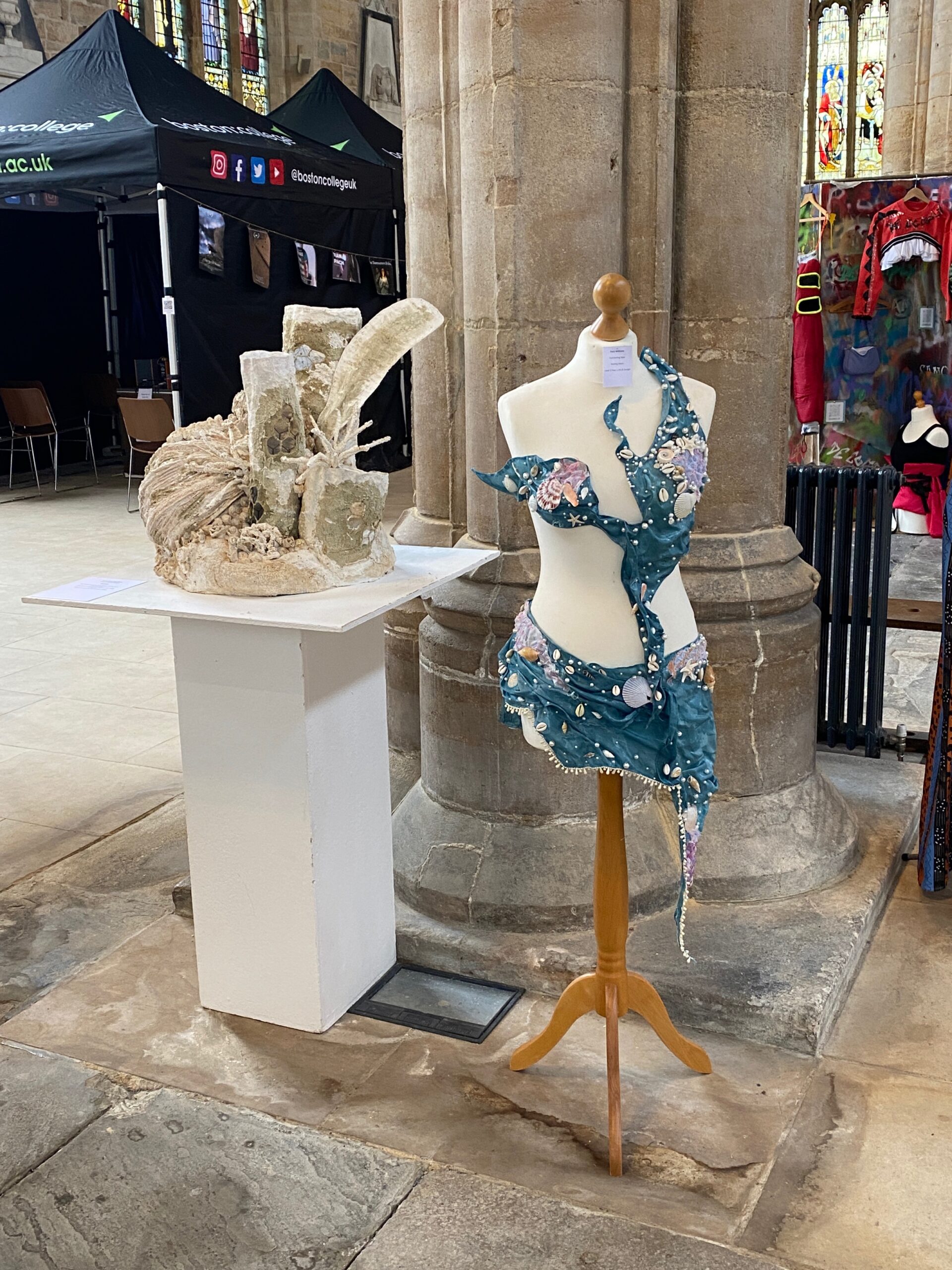 Fashion items at Boston College's u&i creative arts exhibition