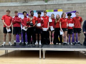 Bourne Grammar School collecting the top prize for a sixth year at Boston College’s Elite Eleven.