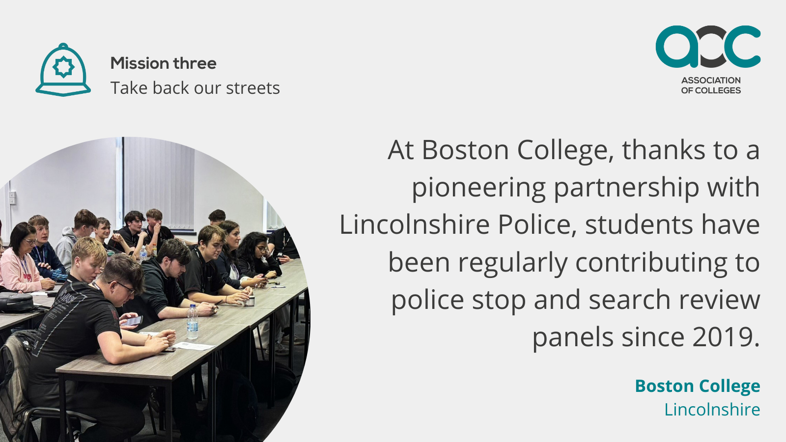 Boston College’s Contribution to AoC’s ‘Missions Accepted’ Report - Mission Three: Take back our streets